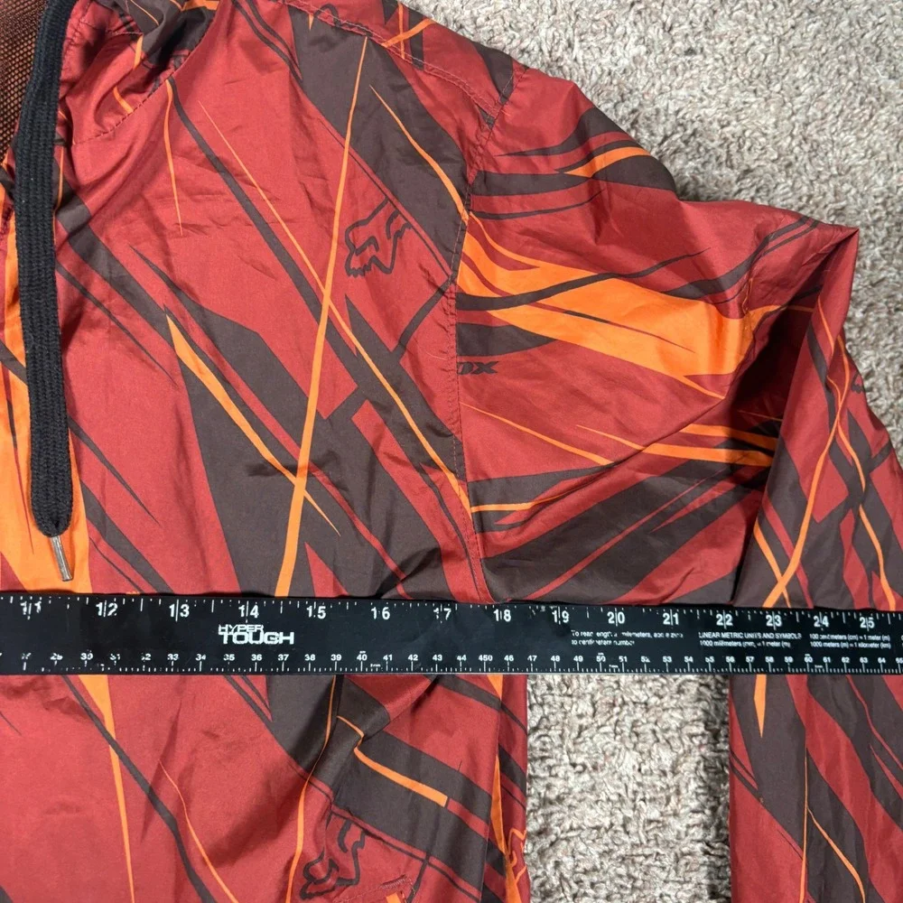 Fox Racing‎ Mens Red Orange Slash Print Hooded Full Zip Mesh Lined Windbreaker S